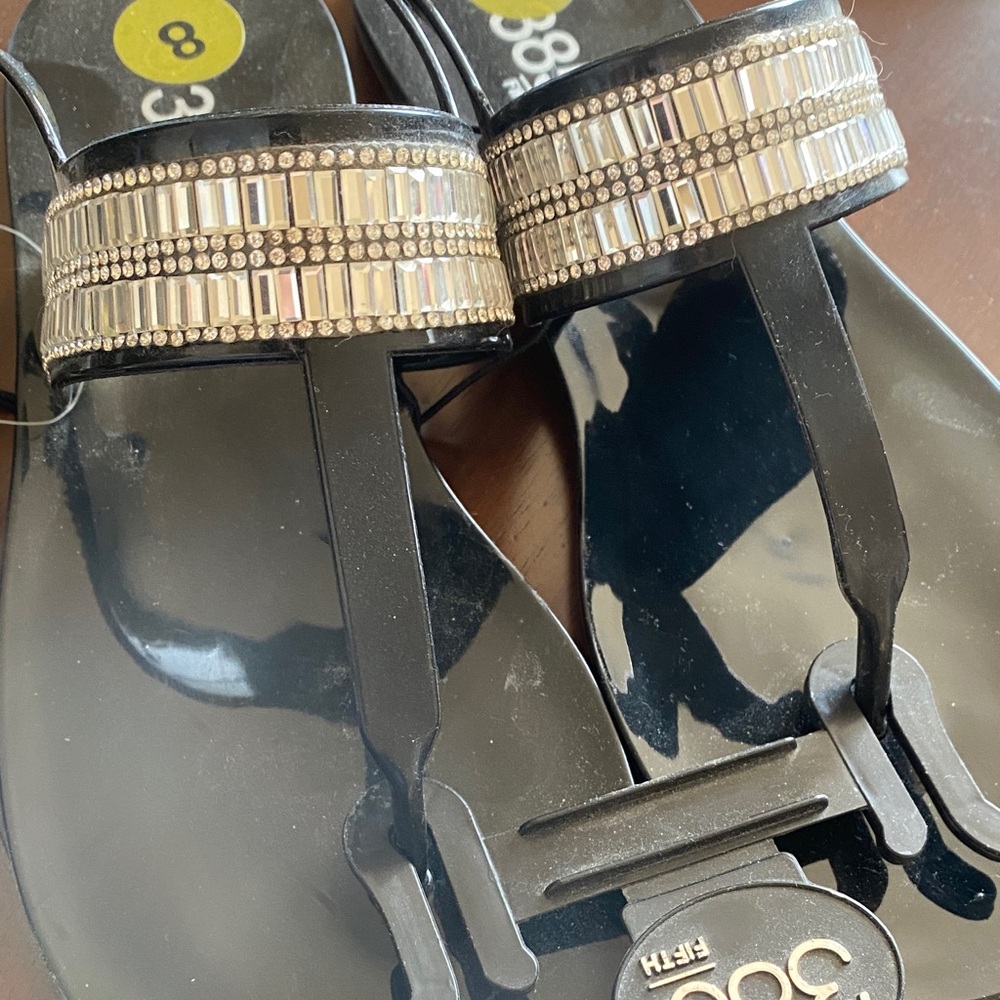 385 Fifth Black Sandals with Rhinestone Embellishments - Picture 3 of 3